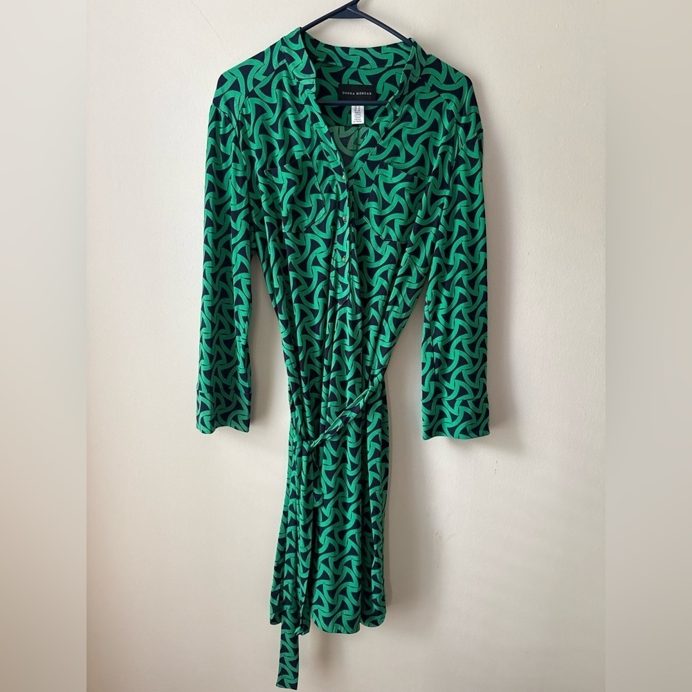 Womens Donna Morgan Green Black Geometric Dress Size 14 Work Party Night Out